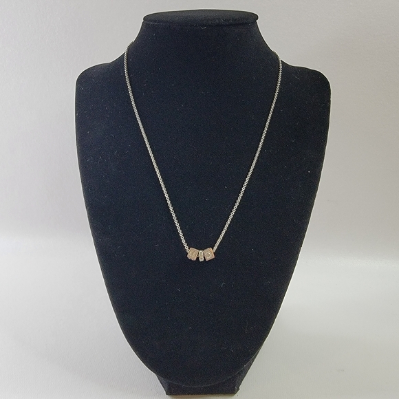 CHRISTIAN DIOR Cube CD Logo Rhinestone Silver Tone Pendant Necklace - Picture 3 of 7